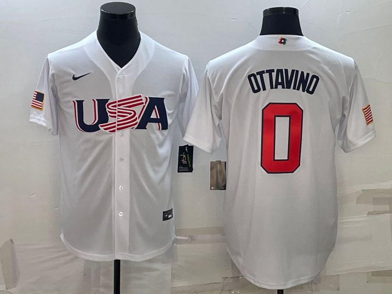 Men 2023 World Cub USA #0 Ottavino White Nike MLB Jersey6